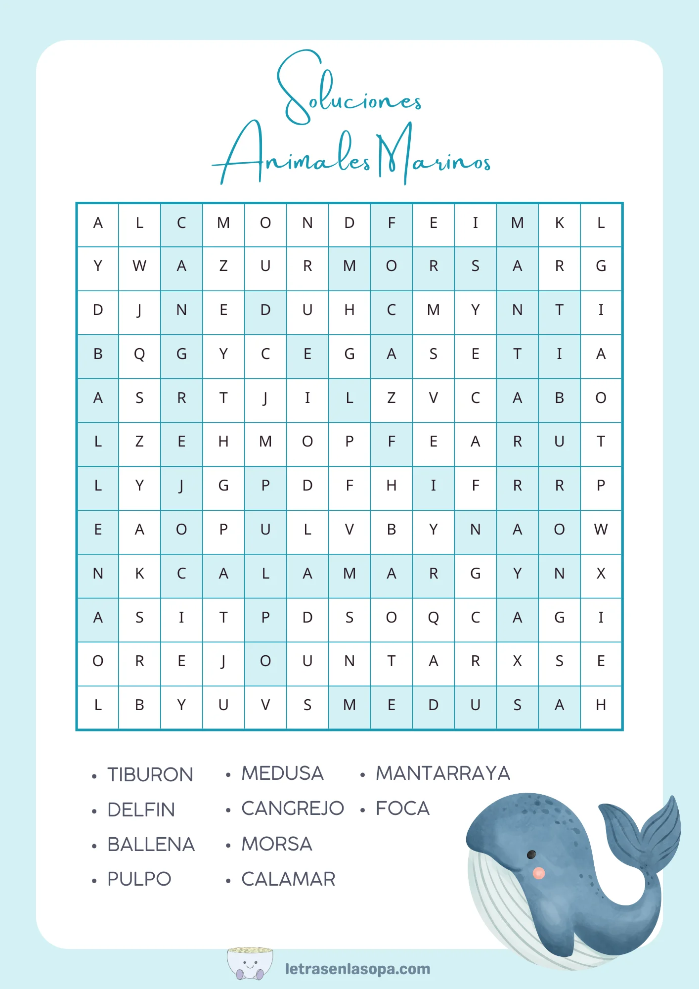 soluciones sopas de letras de animales para niños animales gratis animales marinos soluciones sopas de letras de animales para niños animales gratis animales marinos