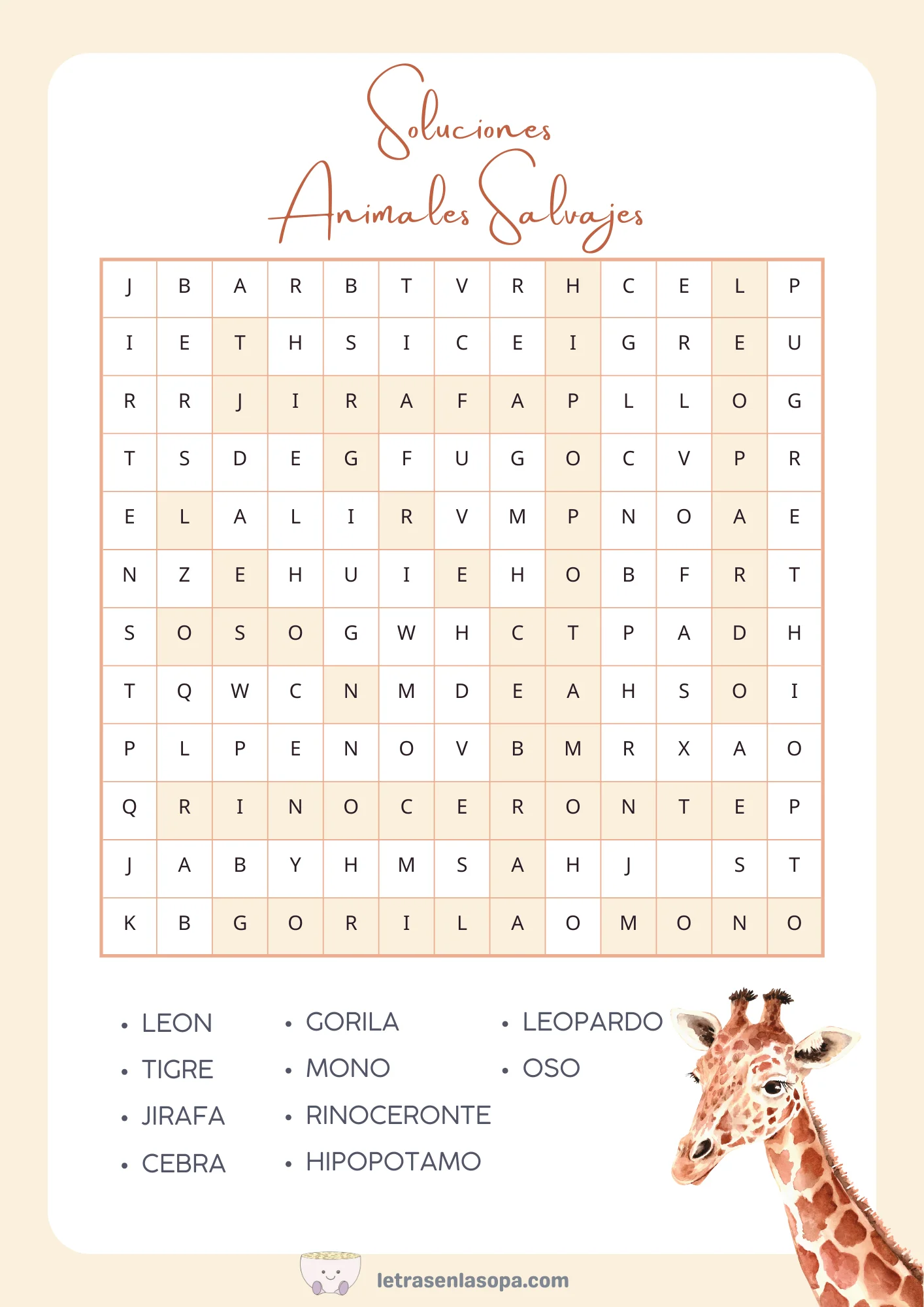 soluciones sopas de letras de animales para niños animales gratis animales salvajes soluciones sopas de letras de animales para niños animales gratis animales salvajes