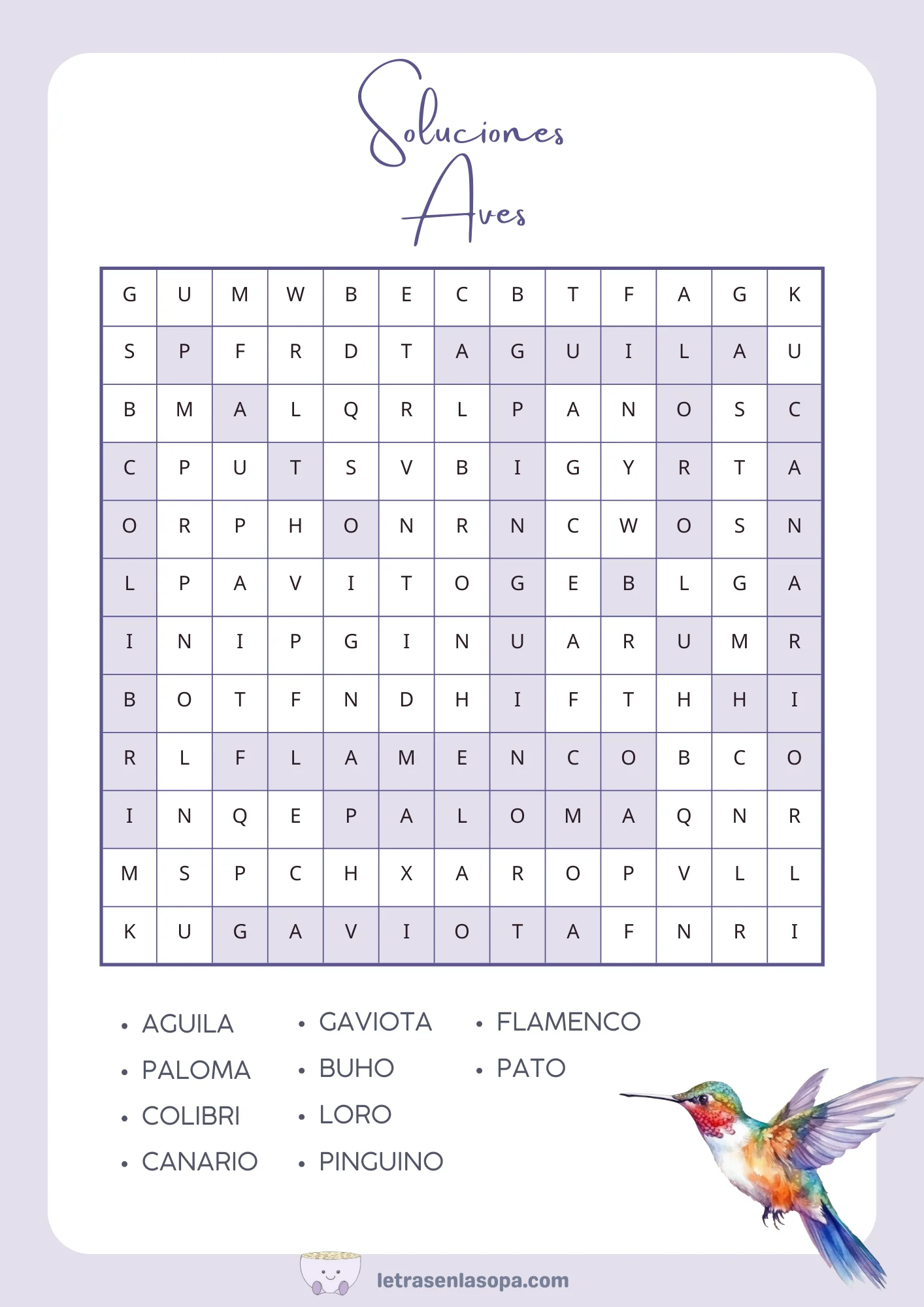 soluciones sopas de letras de animales para niños animales gratis animales aves soluciones sopas de letras de animales para niños animales gratis animales aves