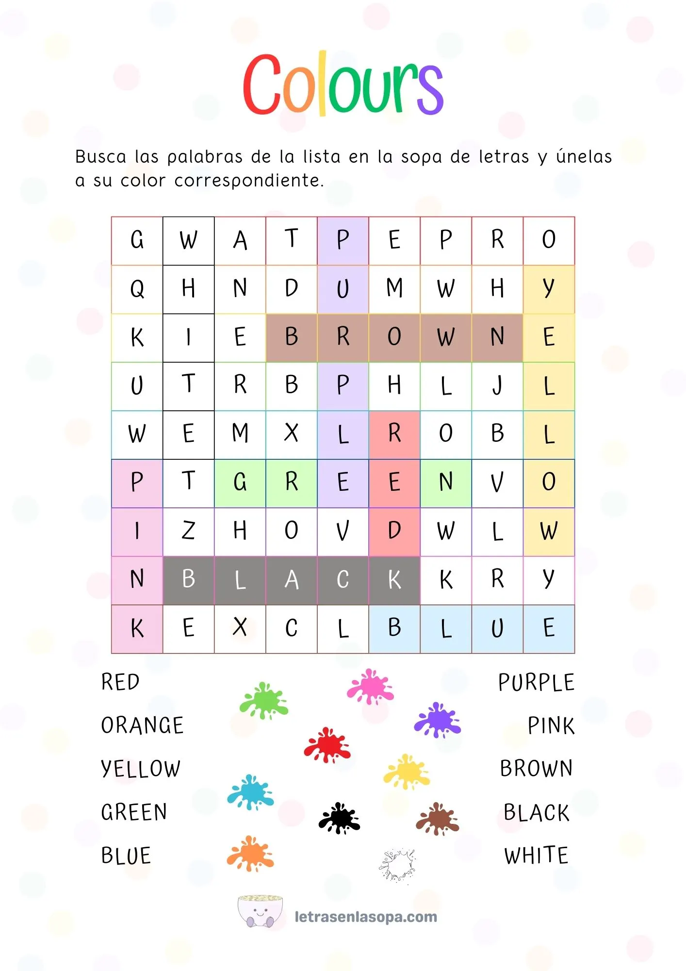 soluciones sopas de letras colores en inglés