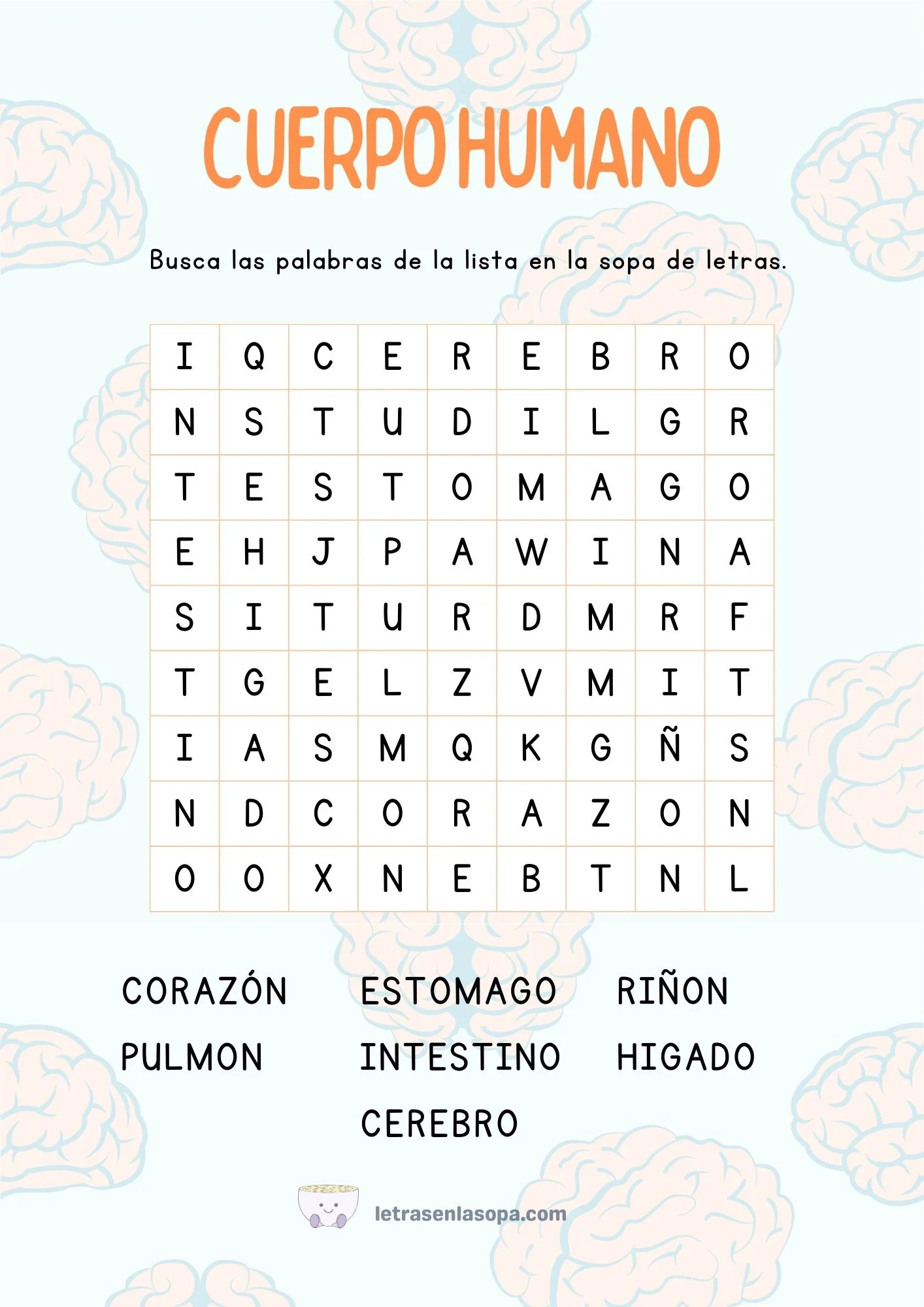 sopas de letras niños gratis del cuerpo humano