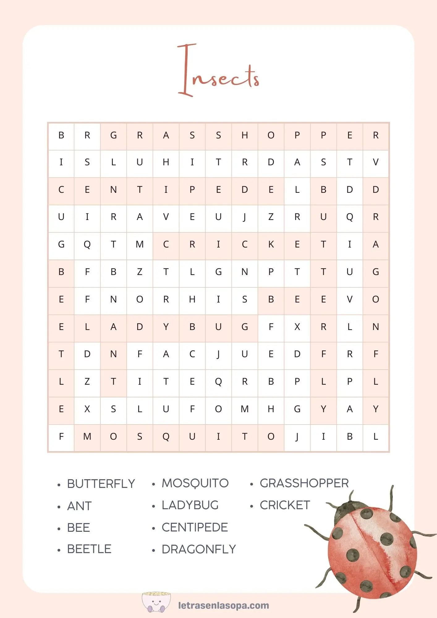 soluciones sopa de letras animales inglés animales animales insectos grandes soluciones sopa de letras animales inglés animales animales insectos grandes