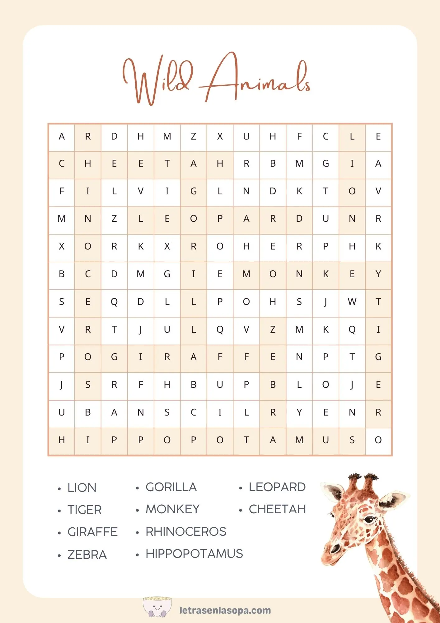 soluciones sopa de letras animales inglés animales animales salvajes grandes soluciones sopa de letras animales inglés animales animales salvajes grandes