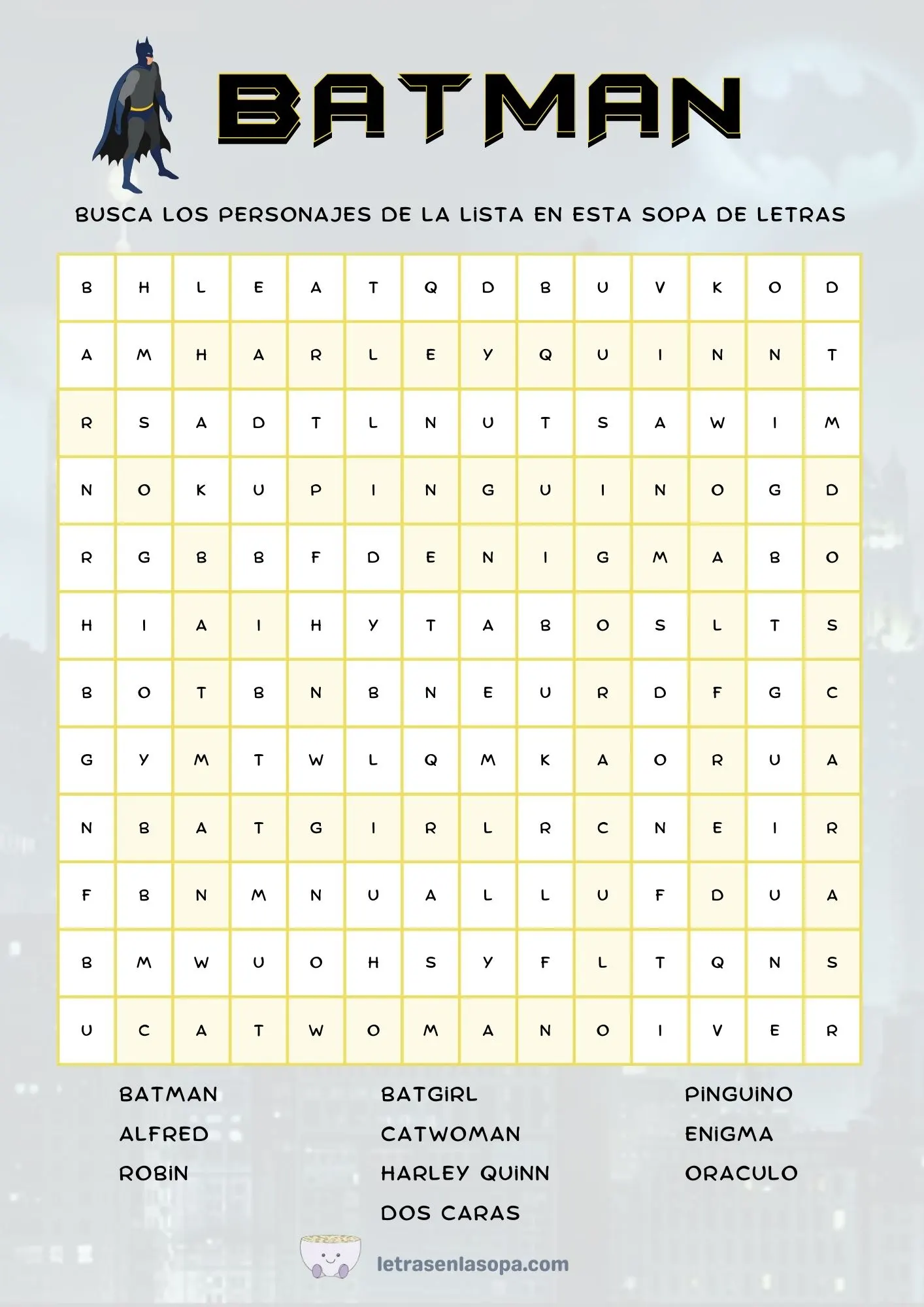 sopas de letras niños super heroes batman soluciones marvel heroes joker