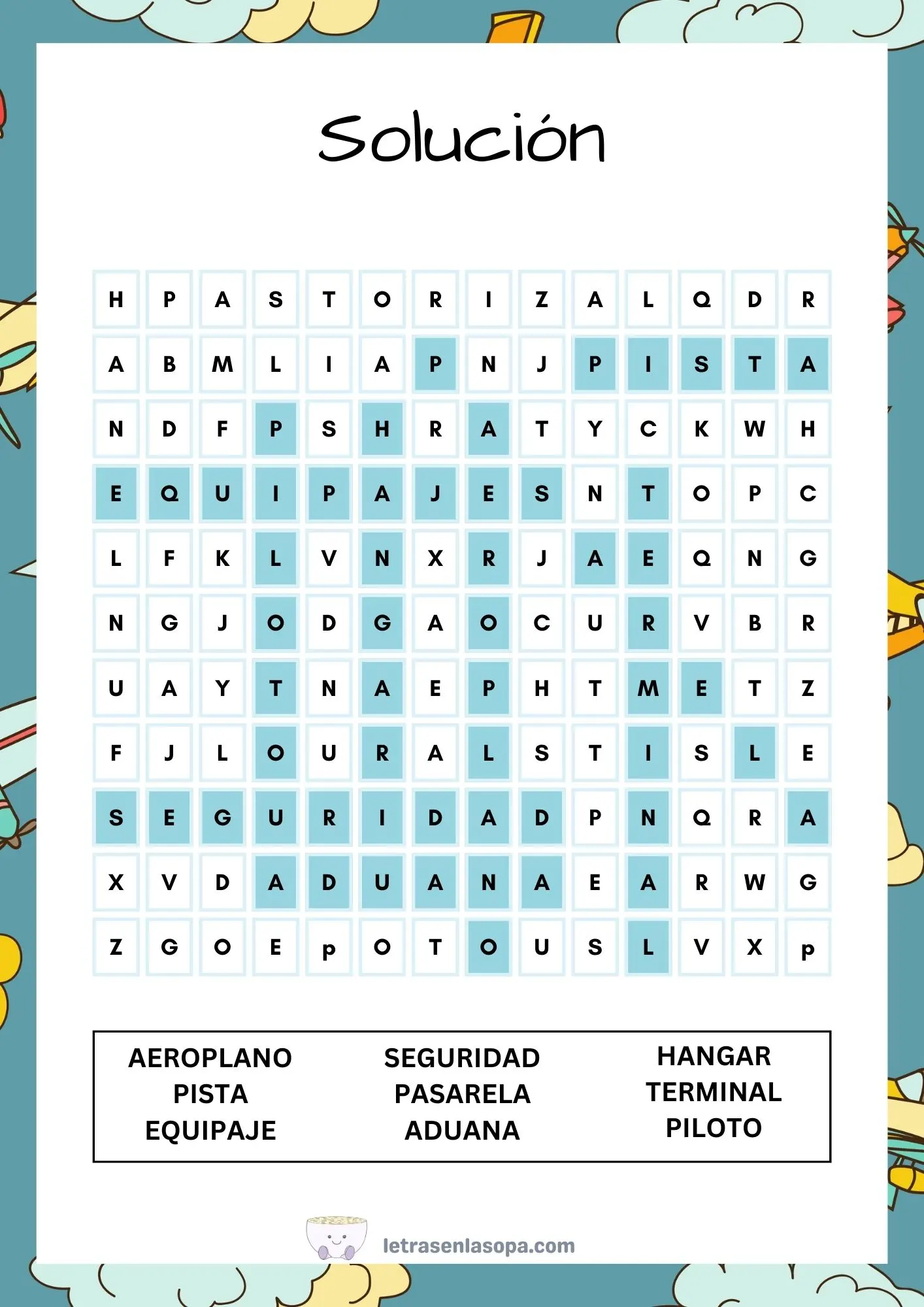 soluciones sopas de letras para adultos aeropuerto