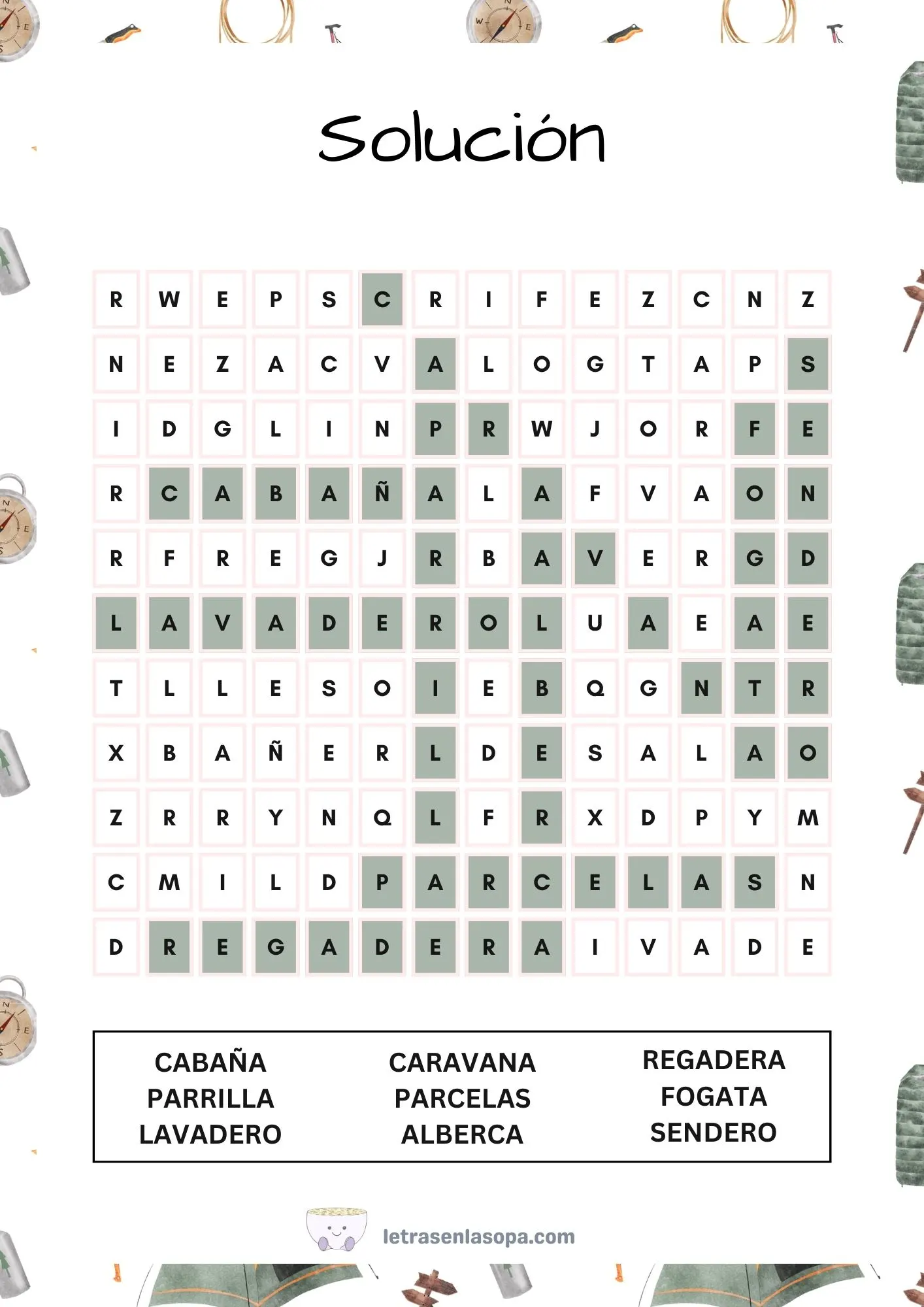 soluciones sopa de letras para imprimir grandes gratis español letra grande camping soluciones sopa de letras para imprimir grandes gratis español letra grande camping