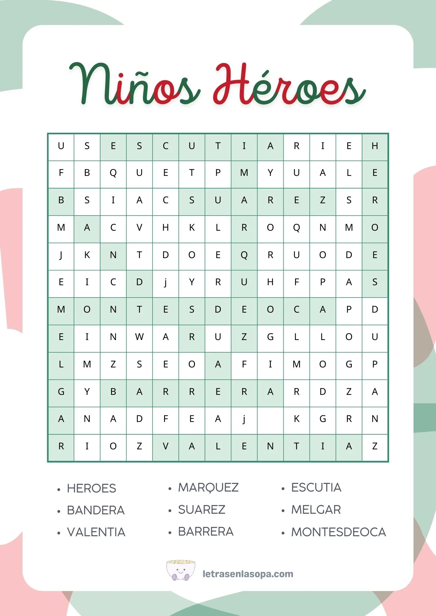 soluciones sopas de letras niños heroes 2