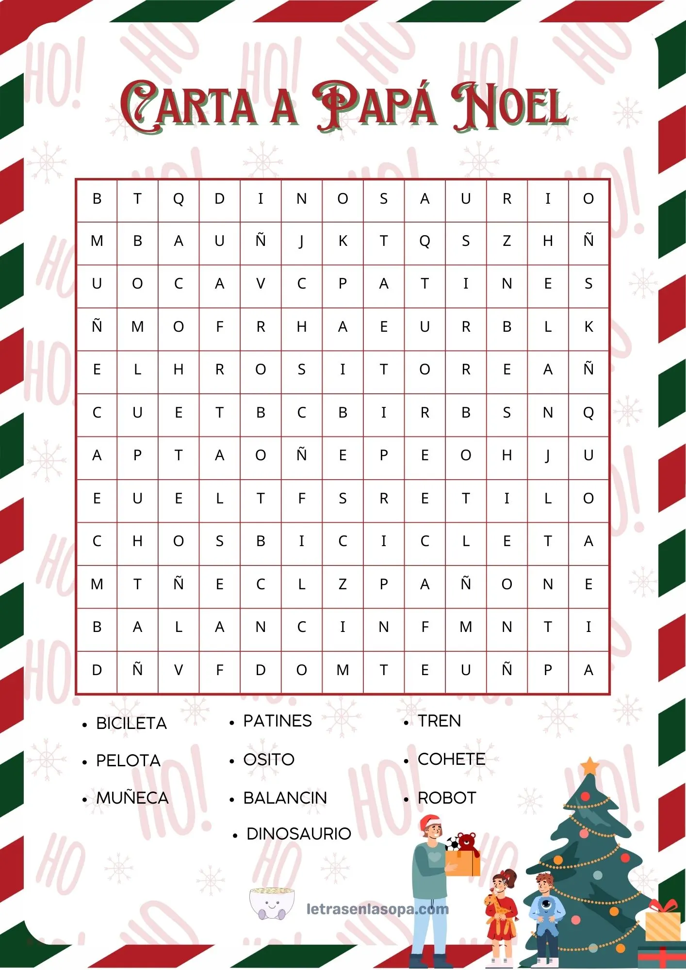 Sopa de letras navideñas para niños