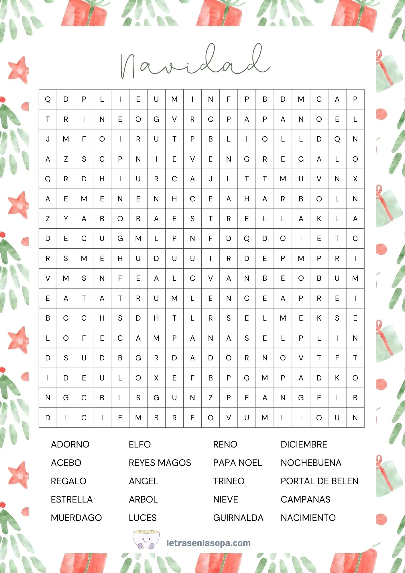 sopas de letras navidad para imprimir