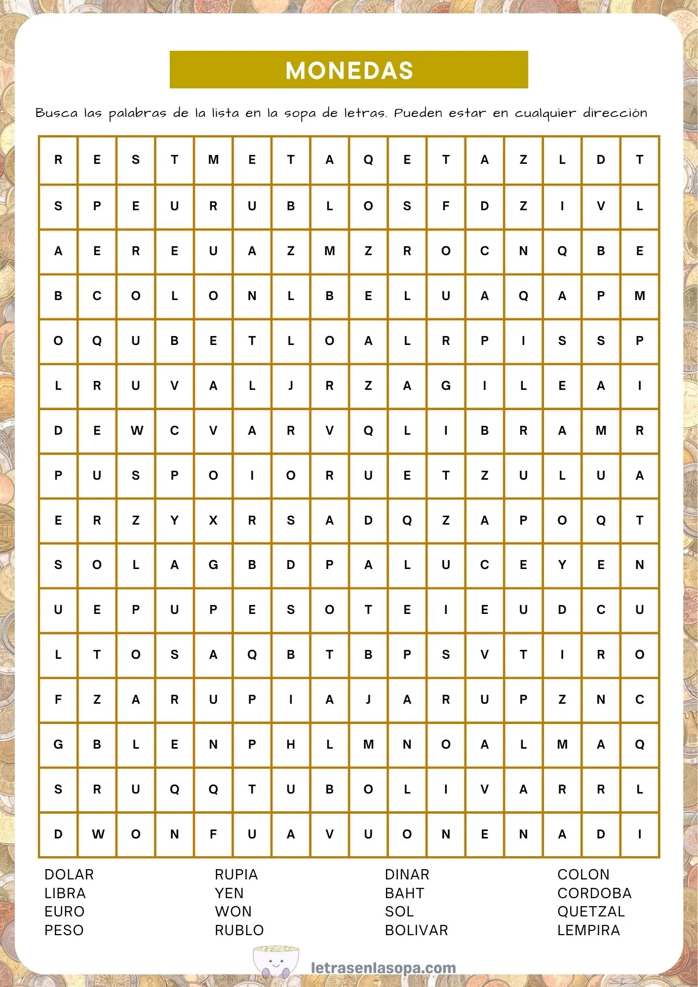 sopas de letras para adultos difíciles gratis imprimir sopas de letras para adultos de monedas difíciles gratis imprimir